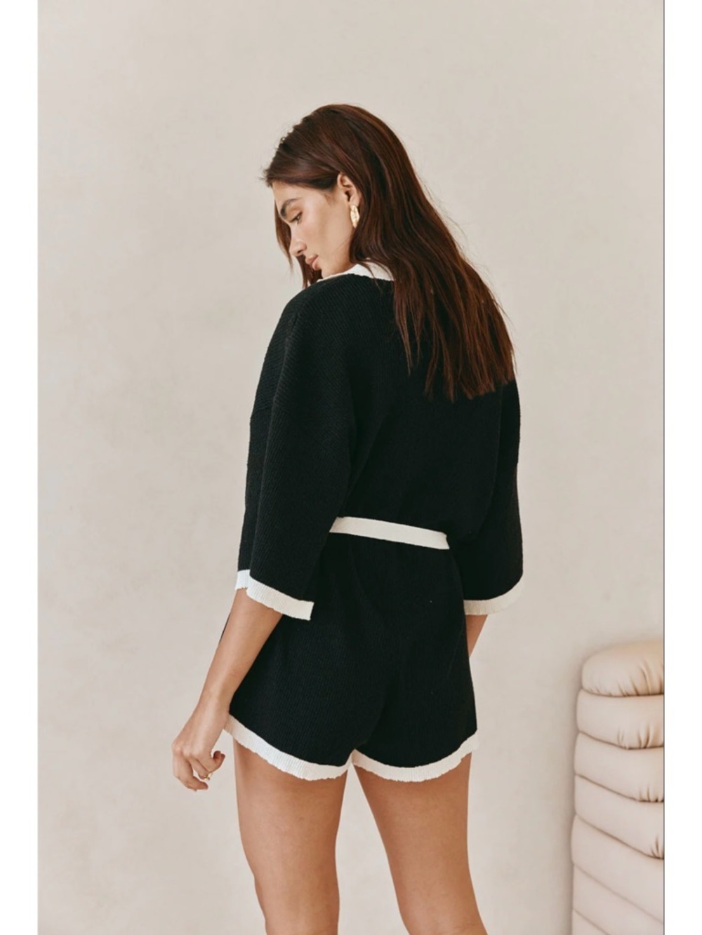 Sz XS Sabo Oversized Black & White Collar V Neck Sammi Playsuit Romper NWT - Picture 7 of 7